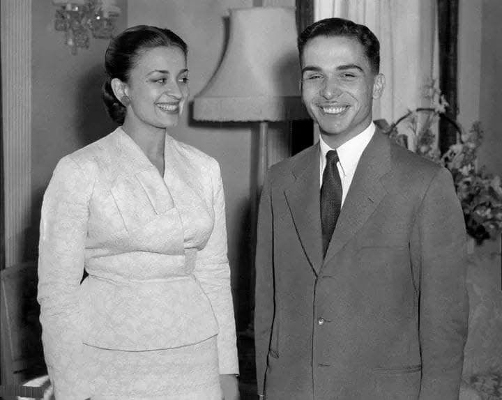 ‏HLM King Hussein and princess Dina
‏

‏

‏ — ‏HLM King Hussein and his first wife princess Dina, Amman, 1955
‏ (1955)